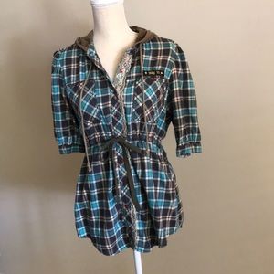 12 free people restructure plaid detail top hoodie